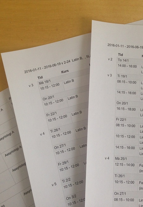 Some printed schedules